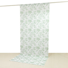 French Toile Polyester Backdrop Curtain – Dusty Sage Green Floral 5ft x 12ft Rod Pocket Drape Panel