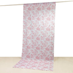 French Toile Polyester Backdrop Curtain – Pink Floral 5ft x 12ft Rod Pocket Drape Panel