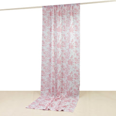 French Toile Polyester Backdrop Curtain – Pink Floral 5ft x 12ft Rod Pocket Drape Panel