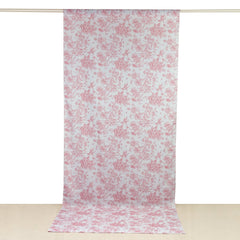 French Toile Polyester Backdrop Curtain – Pink Floral 5ft x 12ft Rod Pocket Drape Panel