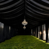 Black Stretch Spandex Tent Ceiling Drape – 25ft x 36ft 100GSM Wrinkle-Free Fabric Ceiling Liner with Pole Pockets, Standard