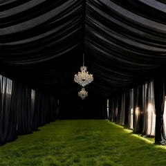Black Stretch Spandex Tent Ceiling Drape – 25ft x 36ft 100GSM Wrinkle-Free Fabric Ceiling Liner with Pole Pockets, Standard