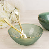 20-Pack 16oz Plastic Bowls – Transparent Dusty Sage Green with Gold Rim, Elegant Crystal-Like Swirl Disposable Bowls