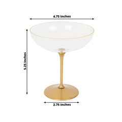 24-Pack Plastic Cocktail Glasses – 9oz Clear Premium Disposable Coupe Champagne Cups with Gold Detachable Stem & Base – Party & Event Drinkware