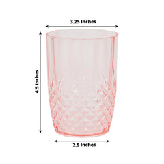 6-Pack Plastic Short Tumblers Transparent Blush Crystal Cut Style - Reusable All-Purpose Glasses 16oz