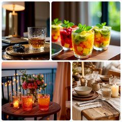 12-Pack Plastic Tumblers Reusable Hammered Cups 14oz – Clear with Gold Rim – Shatterproof Cocktail Drinkware