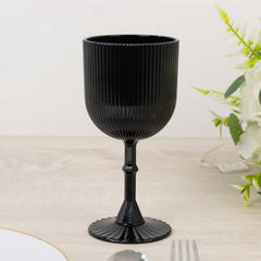 12-Pack Plastic Goblets Black Vintage Ribbed Pattern - Reusable Shatterproof Glassware 9oz