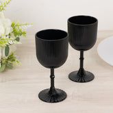 12-Pack Plastic Goblets Black Vintage Ribbed Pattern - Reusable Shatterproof Glassware 9oz
