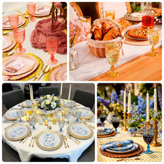 24-Pack Plastic Wine Glasses 10oz – Transparent Blush Vintage Goblets with Retro Embossed Design, Elegant Drinkware - 7" Tall