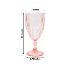 12 Pack Vintage Diamond Cut Plastic Goblets – Blush 11oz Reusable Wine & Beverage Glasses