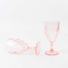12 Pack Vintage Diamond Cut Plastic Goblets – Blush 11oz Reusable Wine & Beverage Glasses
