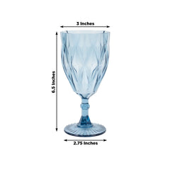 12 Pack Vintage Diamond Cut Plastic Goblets – Dusty Blue 11oz Reusable Wine & Beverage Glasses