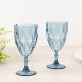 12 Pack Vintage Diamond Cut Plastic Goblets – Dusty Blue 11oz Reusable Wine & Beverage Glasses