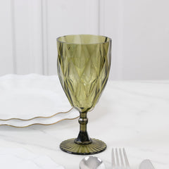 12 Pack Vintage Diamond Cut Plastic Goblets – Dusty Sage Green 11oz Reusable Wine & Beverage Glasses