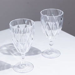 12 Pack Vintage Diamond Cut Plastic Goblets – Clear 11oz Reusable Wine & Beverage Glasses
