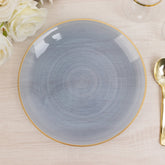 20-Pack 10" Plastic Dinner Plates, Round Transparent Dusty Blue Swirl with Gold Rim – Crystal-Like Elegant Party Plates