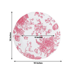 10-Pack French Toile Plastic Party Plates – Pink & White Floral, 10" Round Disposable Dinner Plates