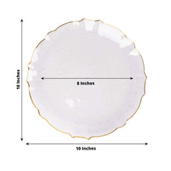 10-Pack Plastic 10" Round Dinner Plates in Clear Sunflower with Gold Scalloped Rim - Disposable Party Plates for Classy Events & Banquets