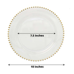 10-Pack Plastic 10" Round Dinner Plates in Clear with Gold Beaded Rim - Disposable Party Plates for Banquets & Festive Occasions