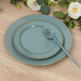 10-Pack Dusty Blue Plastic Dessert Plates – 8" Round with Gold Beaded Rim, Disposable for Parties & Events