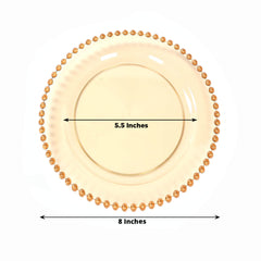 10-Pack Amber Gold Plastic Dessert Plates – 8" Round with Beaded Rim, Disposable for Parties & Events