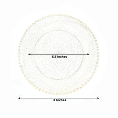 10-Pack Clear Gold Glittered Plastic Dessert Plates – 8" Round with Beaded Rim, Disposable for Parties & Events