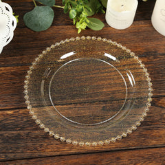 10-Pack Clear Gold Glittered Plastic Dessert Plates – 8" Round with Beaded Rim, Disposable for Parties & Events