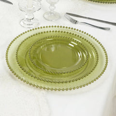 10-Pack Transparent Dusty Sage Green Plastic Dessert Plates – 8" Round with Beaded Rim, Disposable for Parties & Events