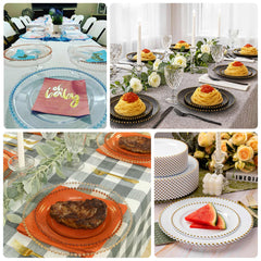 10-Pack Plastic 10" Round Dinner Plates in Amber Gold with Beaded Rim - Disposable Party Plates for Banquets & Festive Occasions