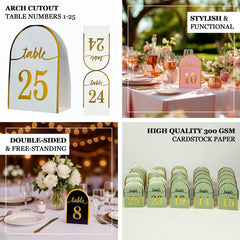 25-Pack 7" Disposable Table Numbers, Royal Blue Free Standing Double Sided Table Number Place Cards with Metallic Gold Foil Numbers 1-25