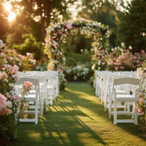 8-Pack Resin Chairs with Vinyl Padded Seat for Folding Use White – Stylish Design for Indoor or Outdoor Weddings & Gatherings