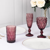 6-Pack Whiskey Glasses Dusty Rose Textured Crystal Cut Design with Heavy Base - Highball Tumblers for Parties & Events 12oz 5"