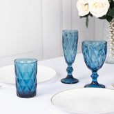 6-Pack Whiskey Glasses Ocean Blue Textured Crystal Cut Design with Heavy Base - Highball Tumblers for Parties & Events 12oz 5"