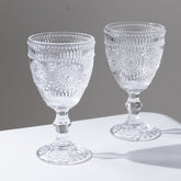 6-Pack Clear Vintage Goblets 11oz – Embossed Glass Cocktail & Wine Glasses with Floral Design