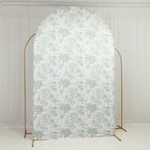 8ft Fitted Spandex Chiara Backdrop Cover – French Toile Blue & White Floral Arch Slipcover for Round Top Wedding Stand
