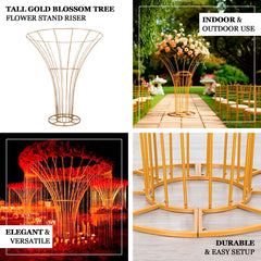 6.5ft Gold Blossom Metal Tree Wedding Floral Display Stand, Floor Standing Flower Frame Pedestal