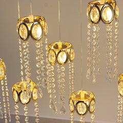 LED Hanging Crystal String Lights – Gold Oval Frame with Teardrop Pendants, Warm White Plug-in Chandelier Décor