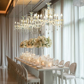 2-Tier Crystal Chandelier with 10 LED Candle Bulbs – Silver Acrylic Ceiling Light Fixture with Decorative Upper Crystals for Dining Room or Foyer – 2.5ft