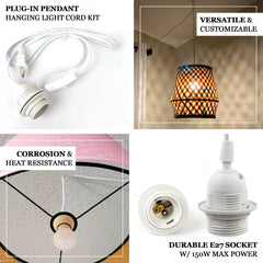 3 Pack E27 Light Socket with 6ft Plug-in Cord, On/Off Switch, 150W Max, US Plug, White – Ideal for Pendant Lights, Workspaces, Kitchen, and Home Lighting