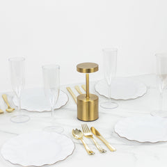 Gold Metal LED Table Lamp – 8" Cordless USB Rechargeable, Dimmable Touch-Control Night Light, Modern Minimalist Design