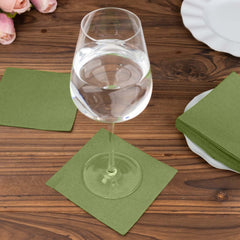 20 Pack Linen-Like Paper 5"x5" Napkins Olive Green - Highly Absorbent Airlaid Napkins