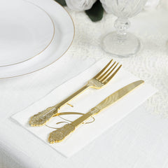 100 Paper Dinner Napkins White with Gold Foil Monogram "C" – 8"x4" Folded, Disposable Party Napkins