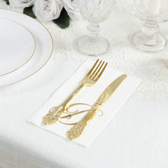 100 Paper Dinner Napkins White with Gold Foil Monogram "D" – 8"x4" Folded, Disposable Party Napkins