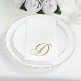 100 Paper Dinner Napkins White with Gold Foil Monogram "D" – 8"x4" Folded, Disposable Party Napkins