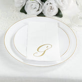 100 Paper Dinner Napkins White with Gold Foil Monogram "G" – 8"x4" Folded, Disposable Party Napkins