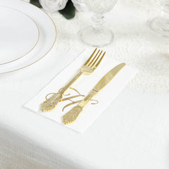 100 Paper Dinner Napkins White with Gold Foil Monogram "H" – 8"x4" Folded, Disposable Party Napkins