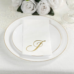 100 Paper Dinner Napkins White with Gold Foil Monogram "J" – 8"x4" Folded, Disposable Party Napkins