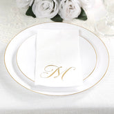 100 Paper Dinner Napkins White with Gold Foil Monogram "M" – 8"x4" Folded, Disposable Party Napkins