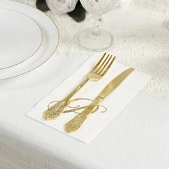 100 Paper Dinner Napkins White with Gold Foil Monogram "P" – 8"x4" Folded, Disposable Party Napkins