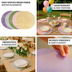 50 Pack Disposable Lavender Lilac Placemats, 13" Non-Woven Mesh Fiber Round Table Mats for Dining & Events